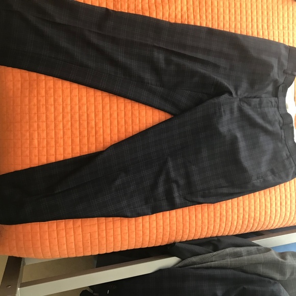 Black Lapel Navy Windowpane Custom 2 button Suit - Picture 2 of 6